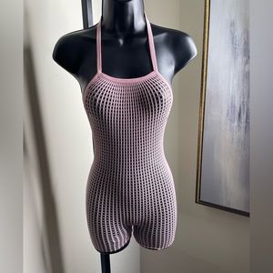 Pink fishnet romper